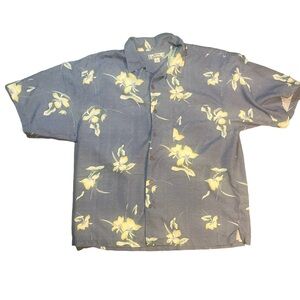 Tommy Bahama Mens Blue Silk Hibiscus Print Button Up Shirt Blue size Extra Large